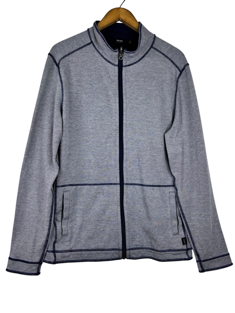 Boss Hugo Boss Grey & Blue Stitch Full Zip Regular Fit 2 Pocket Cannobio Sweater